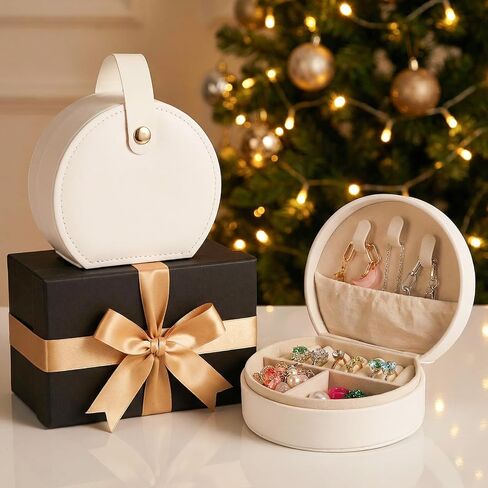 8 Pcs Travel Jewelry Case Set, Mini Leather Bridesmaid Jewelry Organizer Box with Detachable Handle, Small Earring Storage Organizer for Women Girls Proposal Gifts, White PU Compact Storage in Saudi Arabia