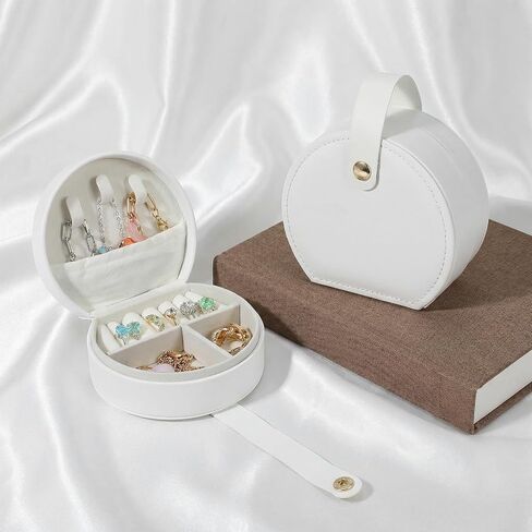8 Pcs Travel Jewelry Case Set, Mini Leather Bridesmaid Jewelry Organizer Box with Detachable Handle, Small Earring Storage Organizer for Women Girls Proposal Gifts, White PU Compact Storage in Saudi Arabia