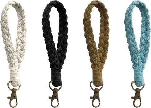 4PC Macrame Wristlet Keychain, Boho Wristlet Lanyard Key Boho Strap Handmade Braided Keychain Wrist Lanyard Key Chain Bracelet Keychain for Women Cute in Saudi Arabia