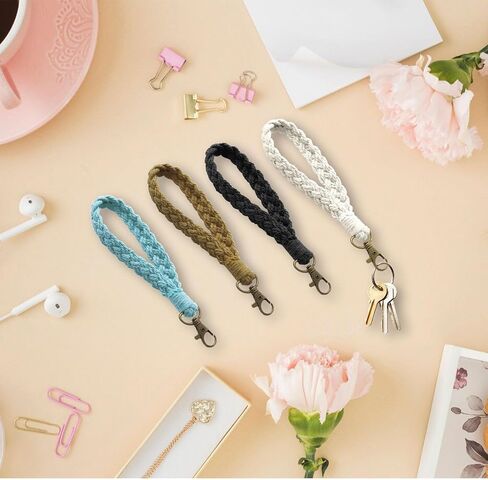 4PC Macrame Wristlet Keychain, Boho Wristlet Lanyard Key Boho Strap Handmade Braided Keychain Wrist Lanyard Key Chain Bracelet Keychain for Women Cute in Saudi Arabia