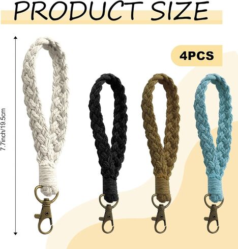 4PC Macrame Wristlet Keychain, Boho Wristlet Lanyard Key Boho Strap Handmade Braided Keychain Wrist Lanyard Key Chain Bracelet Keychain for Women Cute in Saudi Arabia