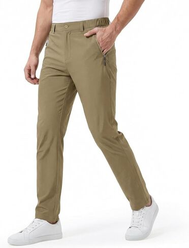 Men's Casual Pants Slim Fit Golf Hiking Travel Work Trousers Lightweight Men's Joggers Pants with Zipper Pockets in Saudi Arabia