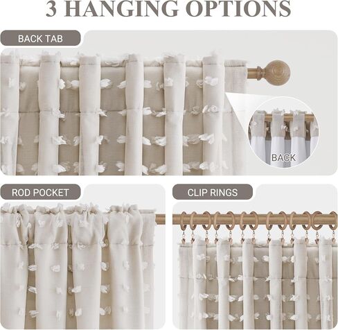 Hokibero 100% Blackout Boho Beige Curtains 96 Inch Long Room Darkening Insulated Double Back Tab Curtain Beige Pom Pom Sheer Overlay Boho Farmhouse Cottage 2 Panels Set Drapes for Sliding Door 52x96 in Saudi Arabia