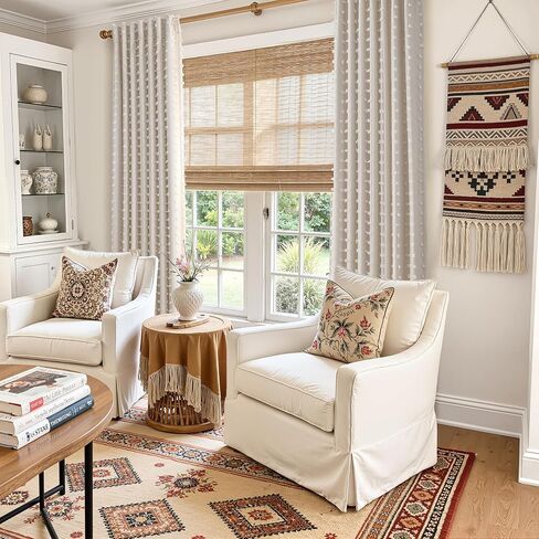 Hokibero 100% Blackout Boho Beige Curtains 96 Inch Long Room Darkening Insulated Double Back Tab Curtain Beige Pom Pom Sheer Overlay Boho Farmhouse Cottage 2 Panels Set Drapes for Sliding Door 52x96 in Saudi Arabia