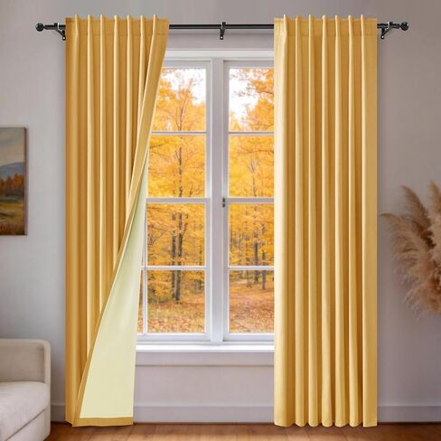 Etherealveil 100% Blackout Linen Curtains 52x84 inches-2 Panels, Mustard Yellow Rod Pocket & Back Tab Drapes Soundproof Thermal Insulated for Bedroom Living Room Kids Room 52" W x 84" L in Saudi Arabia