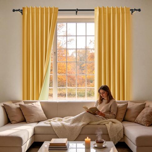 Etherealveil 100% Blackout Linen Curtains 52x84 inches-2 Panels, Mustard Yellow Rod Pocket & Back Tab Drapes Soundproof Thermal Insulated for Bedroom Living Room Kids Room 52" W x 84" L in Saudi Arabia
