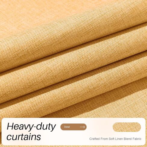 Etherealveil 100% Blackout Linen Curtains 52x84 inches-2 Panels, Mustard Yellow Rod Pocket & Back Tab Drapes Soundproof Thermal Insulated for Bedroom Living Room Kids Room 52" W x 84" L in Saudi Arabia