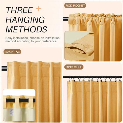 Etherealveil 100% Blackout Linen Curtains 52x84 inches-2 Panels, Mustard Yellow Rod Pocket & Back Tab Drapes Soundproof Thermal Insulated for Bedroom Living Room Kids Room 52" W x 84" L in Saudi Arabia