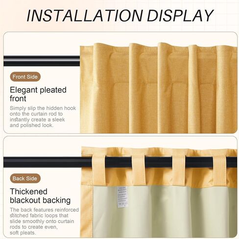 Etherealveil 100% Blackout Linen Curtains 52x84 inches-2 Panels, Mustard Yellow Rod Pocket & Back Tab Drapes Soundproof Thermal Insulated for Bedroom Living Room Kids Room 52" W x 84" L in Saudi Arabia