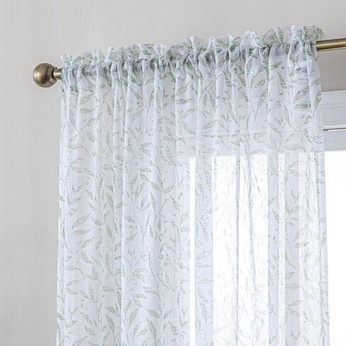 SLEEP ZONE Sheer Curtains for Bedroom Living Room, Floral Printed Sheer Curtains 63 inch Length 2 Panels Light Filtering Farmhouse Window Treatments Drapes with Rod Pocket, 51" W ×63" L, Sage Green in Saudi Arabia