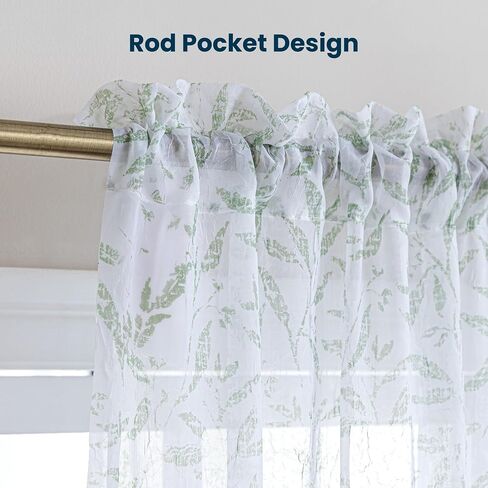 SLEEP ZONE Sheer Curtains for Bedroom Living Room, Floral Printed Sheer Curtains 63 inch Length 2 Panels Light Filtering Farmhouse Window Treatments Drapes with Rod Pocket, 51" W ×63" L, Sage Green in Saudi Arabia