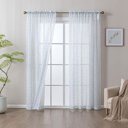 SLEEP ZONE Sheer Curtains for Bedroom Living Room, Floral Printed Sheer Curtains 63 inch Length 2 Panels Light Filtering Farmhouse Window Treatments Drapes with Rod Pocket, 51" W ×63" L, Sage Green in Saudi Arabia