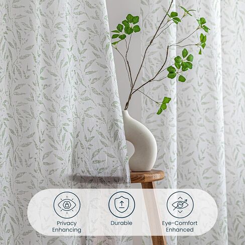 SLEEP ZONE Sheer Curtains for Bedroom Living Room, Floral Printed Sheer Curtains 63 inch Length 2 Panels Light Filtering Farmhouse Window Treatments Drapes with Rod Pocket, 51" W ×63" L, Sage Green in Saudi Arabia