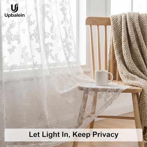 Lace Curtains 55 Inches Long, Vintage Floral Pattern White Sheer Curtain Panels for Living Room Bedroom French Door, Light Filtering Drapes, 2 Panels 39W x 55L in Kuwait