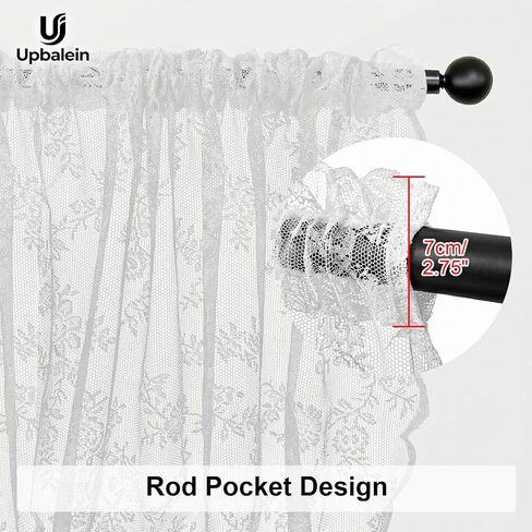 Lace Curtains 55 Inches Long, Vintage Floral Pattern White Sheer Curtain Panels for Living Room Bedroom French Door, Light Filtering Drapes, 2 Panels 39W x 55L in Kuwait