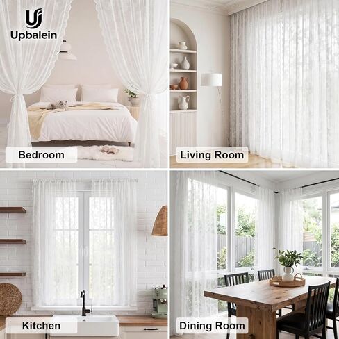 Lace Curtains 55 Inches Long, Vintage Floral Pattern White Sheer Curtain Panels for Living Room Bedroom French Door, Light Filtering Drapes, 2 Panels 39W x 55L in Kuwait