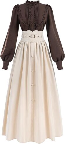 Victorian Dress Women 2-Pieces 1800s Edwardian Dresses Renaissance Costume Medieval Dress with Pockets in Saudi Arabia