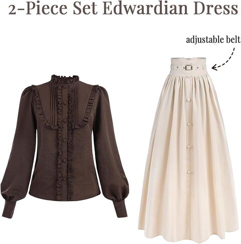 Victorian Dress Women 2-Pieces 1800s Edwardian Dresses Renaissance Costume Medieval Dress with Pockets in Saudi Arabia