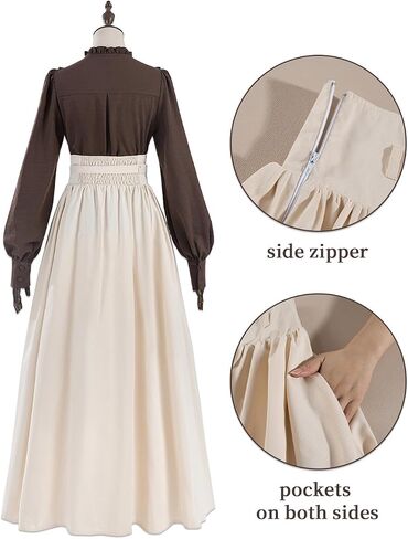 Victorian Dress Women 2-Pieces 1800s Edwardian Dresses Renaissance Costume Medieval Dress with Pockets in Saudi Arabia
