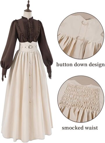 Victorian Dress Women 2-Pieces 1800s Edwardian Dresses Renaissance Costume Medieval Dress with Pockets in Saudi Arabia