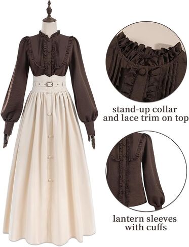 Victorian Dress Women 2-Pieces 1800s Edwardian Dresses Renaissance Costume Medieval Dress with Pockets in Saudi Arabia