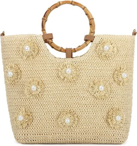 GOKTOW Straw Tote Bag for Women Summer Beach Bags Flower Top Handle Handbag Woven Vacation Crossbody Purse in Saudi Arabia