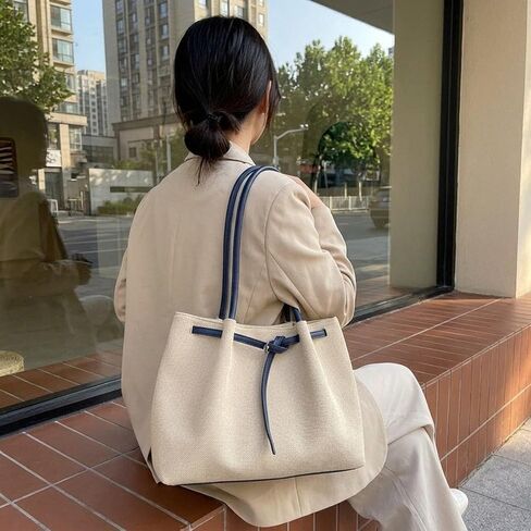 Women Tote Bag Large Shoulder Handbag Purse Satchel with Ergonomic Handle Composite Cloth Elegant Lightweight Construction Suitable for Work Travel, Blue Handle in Saudi Arabia