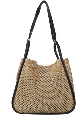 Large Capacity Woven Shoulder Bag Women Tote Bag Solid Color Composite Beach Bag Clutch in Kuwait
