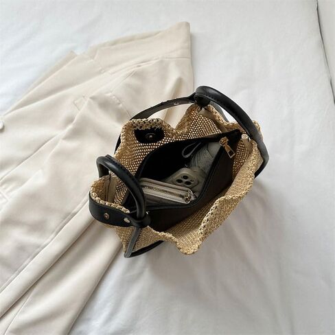 Large Capacity Woven Shoulder Bag Women Tote Bag Solid Color Composite Beach Bag Clutch in Kuwait