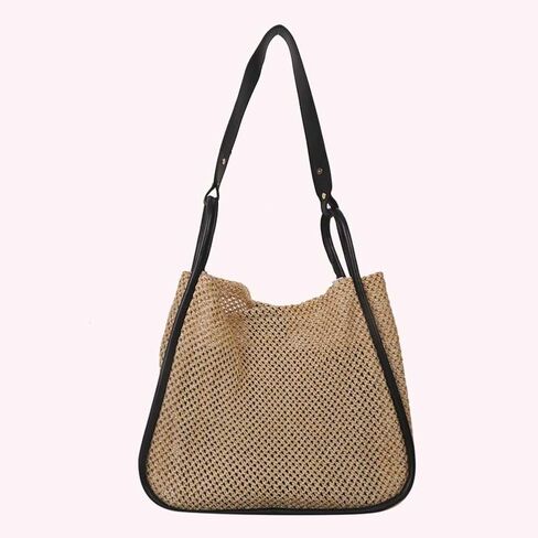 Large Capacity Woven Shoulder Bag Women Tote Bag Solid Color Composite Beach Bag Clutch in Kuwait