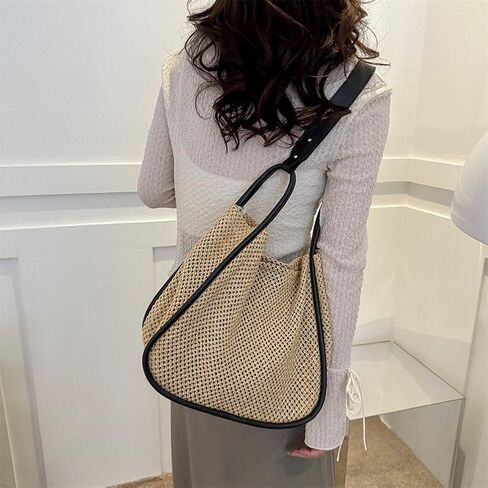 Large Capacity Woven Shoulder Bag Women Tote Bag Solid Color Composite Beach Bag Clutch in Kuwait