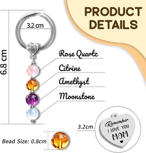 Birthday Gifts for Mom from Daughter Son - Keychain Gifts for Mothers Day 2026, I Love You Mom Key Chain, Gift Idea for Stepmom Mother in Law Gigi Nana, Healing Crystals Keychain for Women in Saudi Arabia