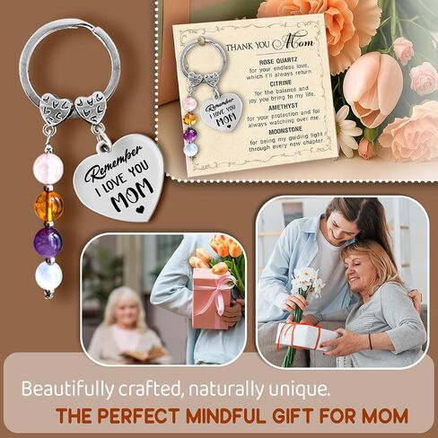 Birthday Gifts for Mom from Daughter Son - Keychain Gifts for Mothers Day 2026, I Love You Mom Key Chain, Gift Idea for Stepmom Mother in Law Gigi Nana, Healing Crystals Keychain for Women in Saudi Arabia