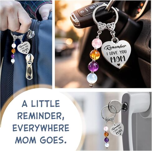Birthday Gifts for Mom from Daughter Son - Keychain Gifts for Mothers Day 2026, I Love You Mom Key Chain, Gift Idea for Stepmom Mother in Law Gigi Nana, Healing Crystals Keychain for Women in Saudi Arabia