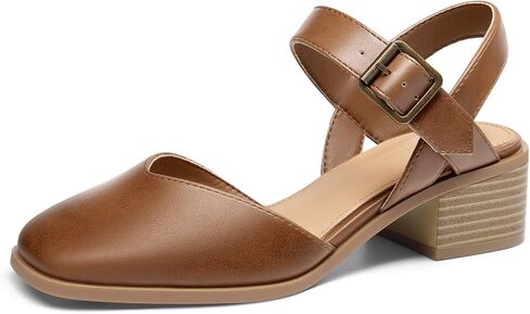 Coutgo Womens Chunky Low Heels Closed Toe Vintage Pumps Adjustable Ankle Strap Dress Shoes in Saudi Arabia