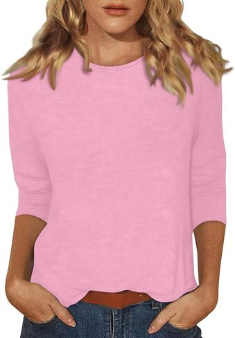 3/4 طول كم المرأة بلايز متأنق بلوزات غير رسمية موضة الصيف 2026 Crewneck الأعمال العصرية الستر قميص حريمي in Kuwait