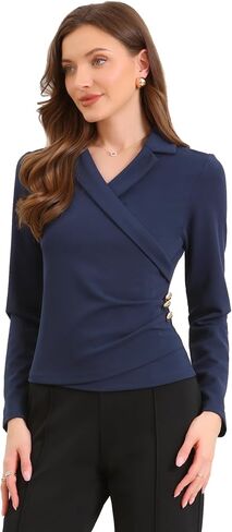 Allegra K Wrap Tops for Women V Neck Long Sleeve Knitted Elastic Ruched Waist Elegant Office Shirts in Saudi Arabia