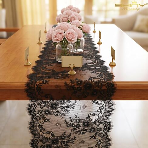 ShinyBeauty Lace Table Runner White Lace Fabric Table Cover 12x120-Inch Floral Lace Table Runner Embroidery Table Cloth Vintage Wedding Decor (1, White-003) in Saudi Arabia