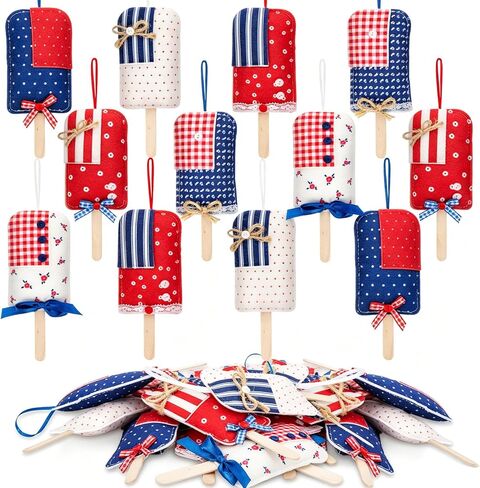 12 Pcs Patriotic 4th of July Ornaments Felt Popsicle Independence Day Decoration for Tree 250th Anniversary Tree Decorations Red Blue White Hanging Ornaments for Patriotic Party Decor, 5.9x2.36inch in Saudi Arabia
