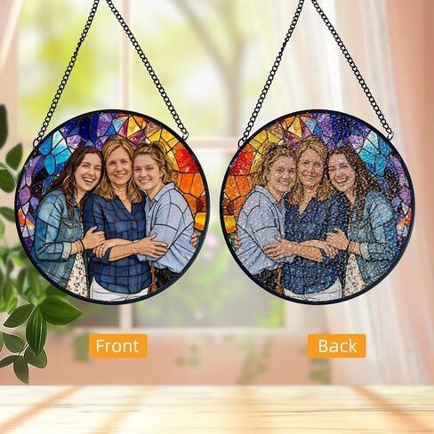 Personalized Family Stained Glass Sun Catcher, Custom Photo Family Portrait Faux Window Hanging Ornament, Custom Photo Gift for Grandpa for Dad Mom, Christmas, Father's Day, Birthday, Anniversary in Saudi Arabia