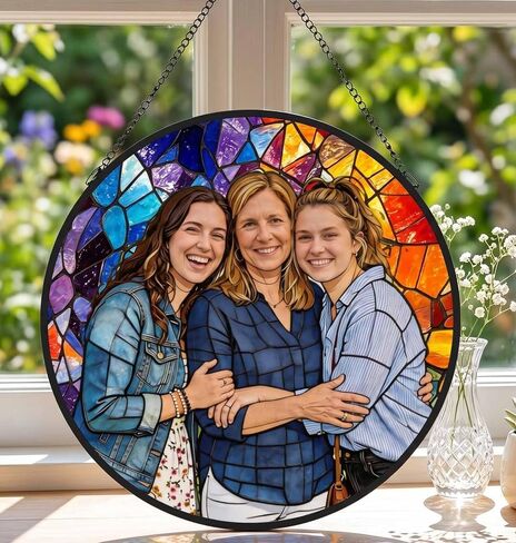 Personalized Family Stained Glass Sun Catcher, Custom Photo Family Portrait Faux Window Hanging Ornament, Custom Photo Gift for Grandpa for Dad Mom, Christmas, Father's Day, Birthday, Anniversary in Saudi Arabia