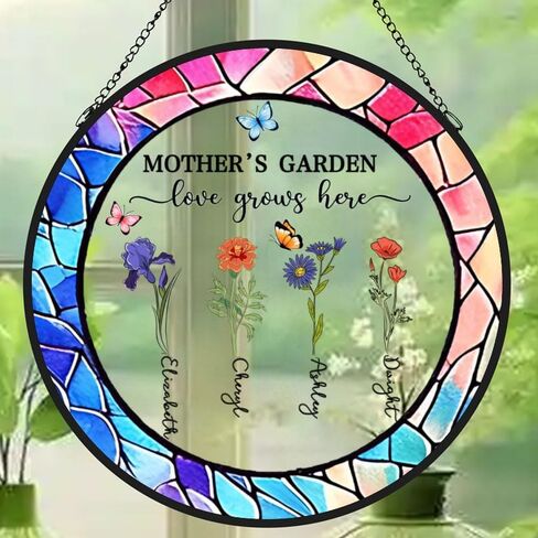 Personalized Family Stained Glass Sun Catcher, Custom Photo Family Portrait Faux Window Hanging Ornament, Custom Photo Gift for Grandpa for Dad Mom, Christmas, Father's Day, Birthday, Anniversary in Saudi Arabia