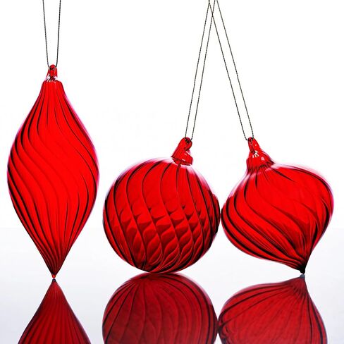 3 Pcs Hand Blown Glass Christmas Ball Ornaments Hanging Xmas Tree Decorations for Home Wedding Birthday Party Holiday (Red) in Saudi Arabia