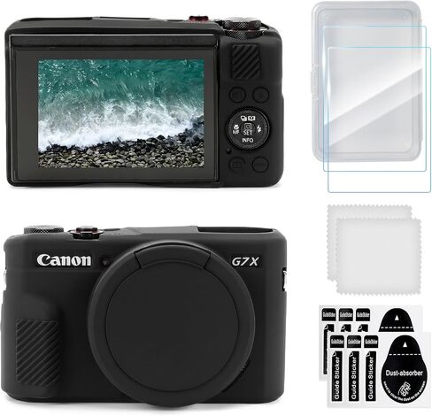 G7x II Camera Case & LCD Screen Screen Protector Accorities ، علبة سيليكون ناعمة لكاميرا Canon PowerShot G7x Mark II ، غطاء مطاطي خفيف الوزن للجلد لـ G7xii G7x2 - بني داكن in Kuwait
