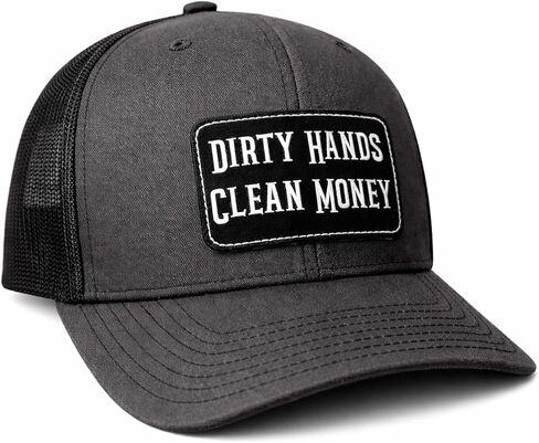 Dirty Hands Clean Money Leather Patch Hat, Camo Trucker, Mesh Back Snapback, Blue Collar Work Hat (Richardson 112) in Kuwait
