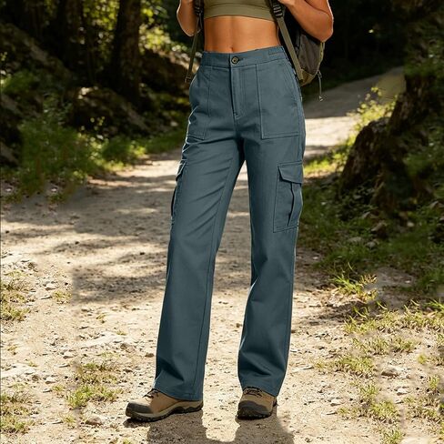 Cargo Pants Women 2026 High Waist Straight Leg Waterproof Hiking Pants Women Button Stretch Outdoor Work Trousers in Kuwait