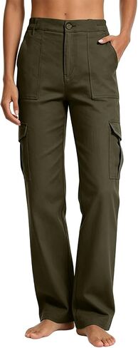 Cargo Pants Women 2026 High Waist Straight Leg Waterproof Hiking Pants Women Button Stretch Outdoor Work Trousers in Kuwait
