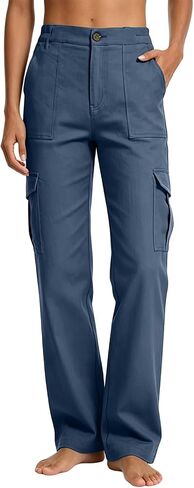 Cargo Pants Women 2026 High Waist Straight Leg Waterproof Hiking Pants Women Button Stretch Outdoor Work Trousers in Kuwait