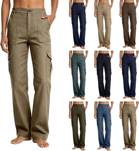 Cargo Pants Women 2026 High Waist Straight Leg Waterproof Hiking Pants Women Button Stretch Outdoor Work Trousers in Kuwait