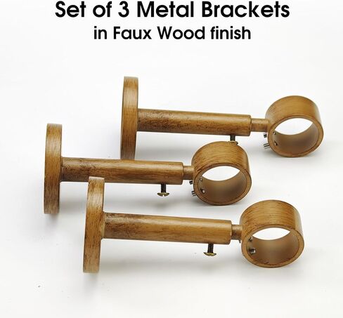 Adjustable Curtain Rod Bracket, 3 Pcs Aluminum Alloy Curtain Rod Holders for 1 or 1-1/8 Inch Single Curtain Rods (Wood color, 3 pcs) in Saudi Arabia